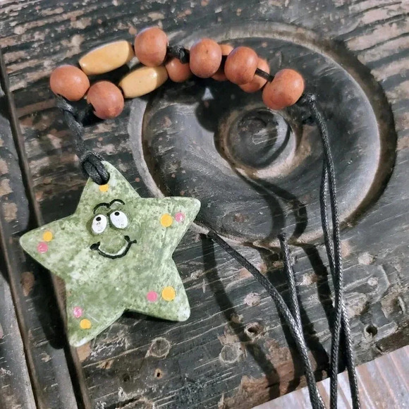 Artisan Star Fish Unglazed Clay Green Brown Multicolor OOAK Pendant Necklace - Picture 1 of 7